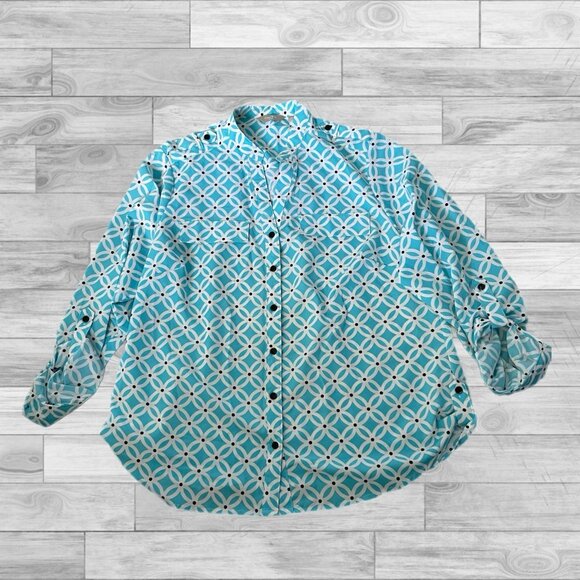 Coral bay blue printed long sleeve button down size 1X - Picture 1 of 4